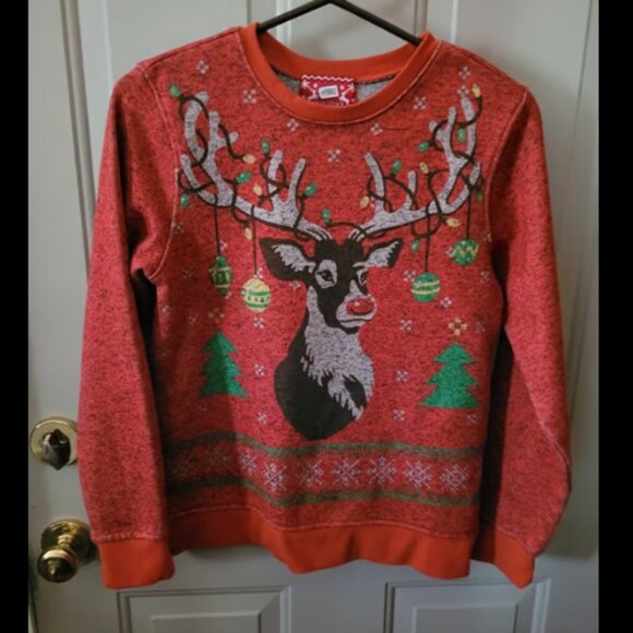 Vintage Hybrid Holiday Sweatshirt Red with Decorated Reindeer Girls Large - Picture 1 of 3